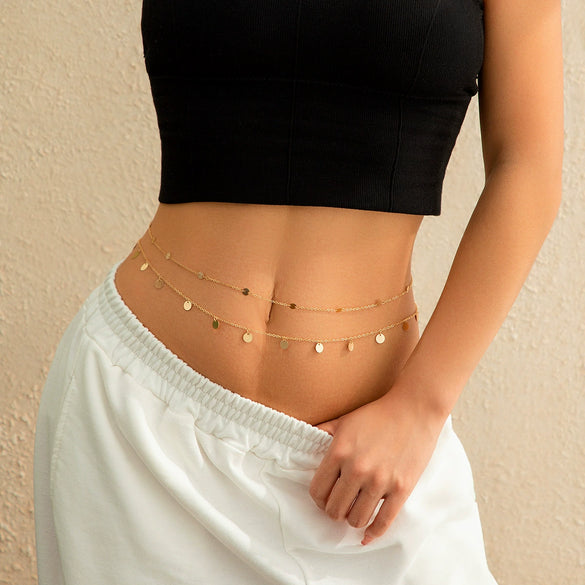 Waist Chain Metal Geometric Sequin Imitation Pearl Double Circle Lobster Clasp