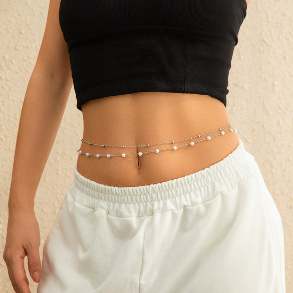 Waist Chain Metal Geometric Sequin Imitation Pearl Double Circle Lobster Clasp