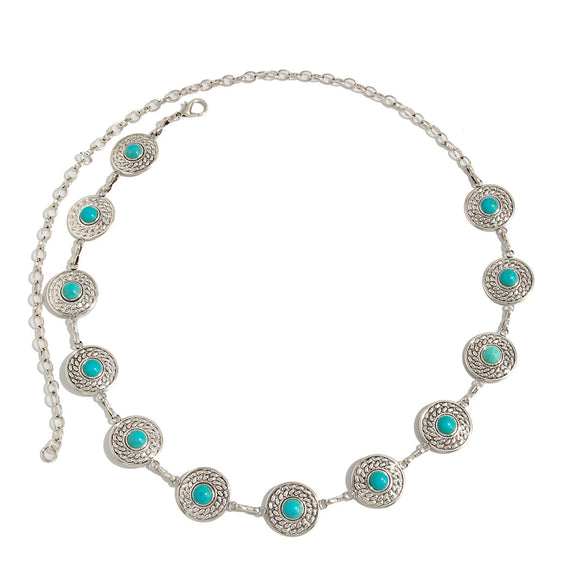 Waist Chain Metal Imitation Turquoise Retro Style For Women