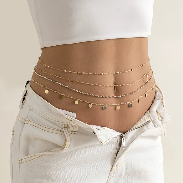 Waist Chain Metal Multilayer Tassel Sequins Rhinestone For Female