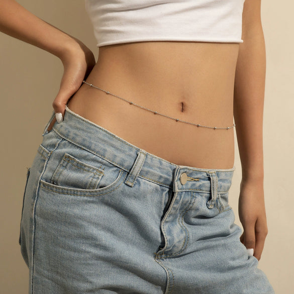 Waist Chain Metal Simple Retro Geometric Round Beads Single Layer Body Chain For Women