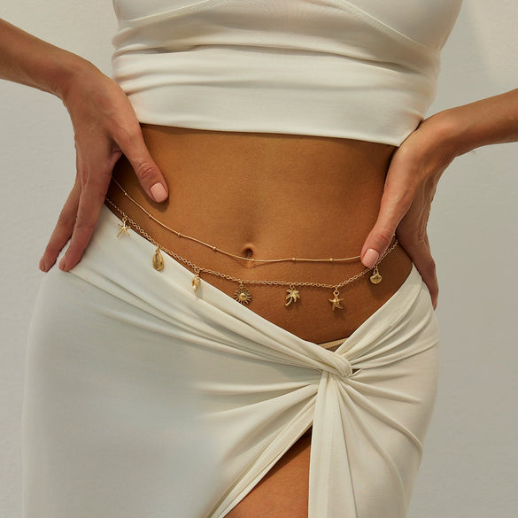 Waist Chain Metal Starfish Shell Coconut Tree Conch Pendant For Female