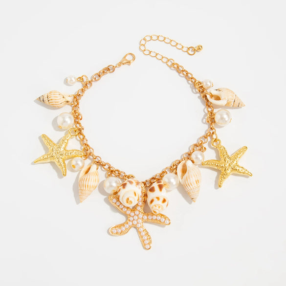 Waist Chain Ocean Style Imitation Pearl Starfish Conch Shell Seahorse Metal