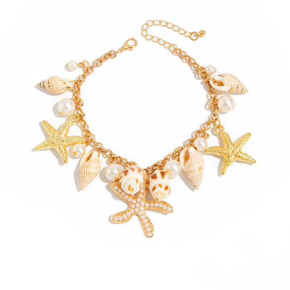 Waist Chain Ocean Style Imitation Pearl Starfish Conch Shell Seahorse Metal