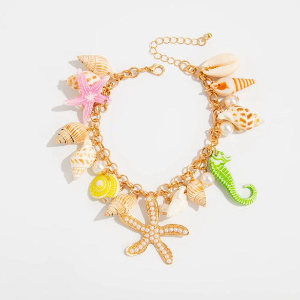 Waist Chain Ocean Style Imitation Pearl Starfish Conch Shell Seahorse Metal