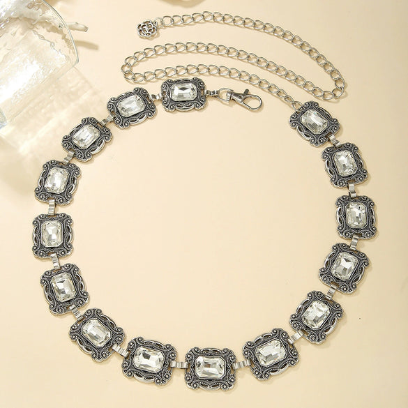 Waist Chain Retro Style Metal Inlaid Gemstone Women's Accessories