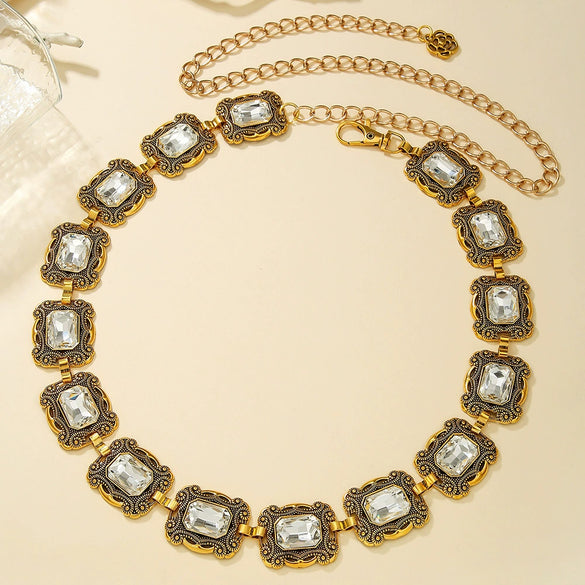 Waist Chain Retro Style Metal Inlaid Gemstone Women's Accessories