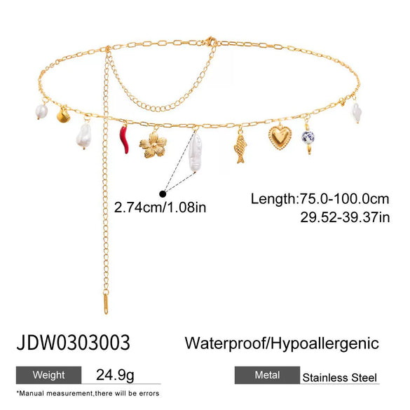 Waist Chain Stainless Steel Pearl Chili Heart Women's Highend Nonfading Jewelry