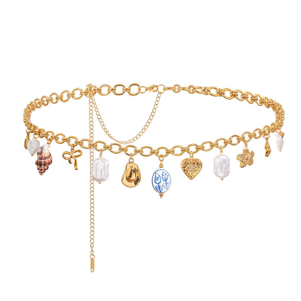 Waist Chain Stainless Steel Pearl Titanium Steel 18K Gold Ceramic Conch Sea Star