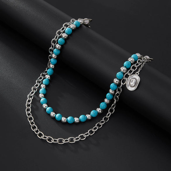 Waist Chain Turquoise Beaded Purely Handmade Denim Style Metal Cowboy Pattern For Men