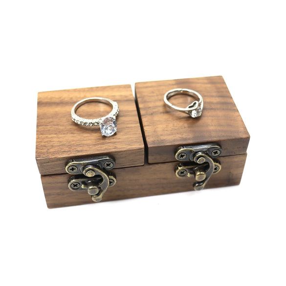 Walnut Wooden Double Lid Ring Gift Box With Horn Lock Jewelry Storage Box For Diamond Ring Display