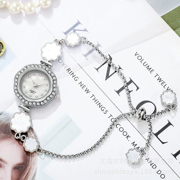 Watch Alloy And Iron Material Round Dial Sunflower Decoration Lazy Pull Bracelet For Female Students