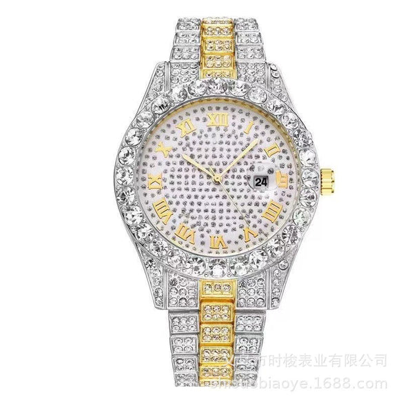 Watch Alloy Band Round Dial Roman Scale Leisure Quartz Watch For Men