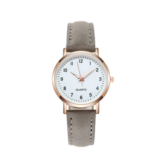 Watch Alloy Case Frosted Leather Strap Rose Gold Pin Buckle Round Dial Quartz