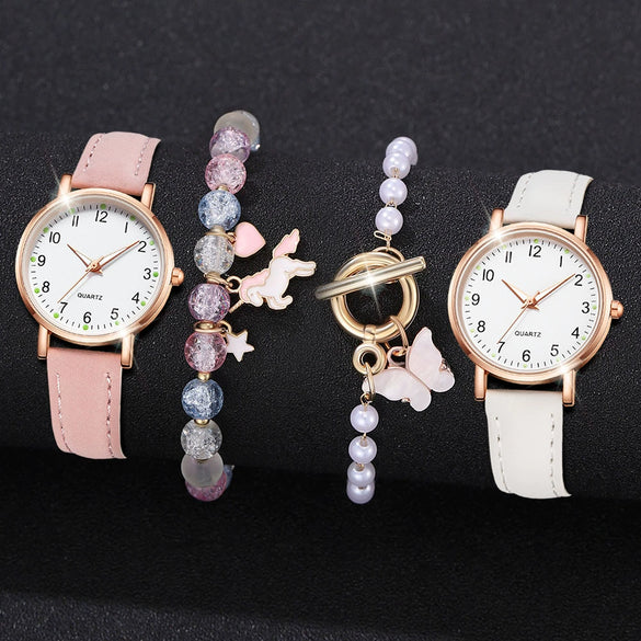 Watch Alloy Case Frosted Leather Strap Rose Gold Pin Buckle Round Dial Quartz
