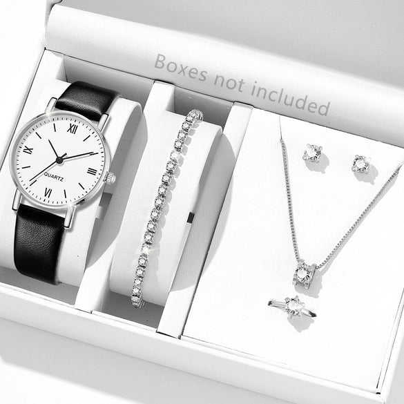 Watch Alloy Case Frosted Leather Strap Rose Gold Pin Buckle Round Dial Quartz