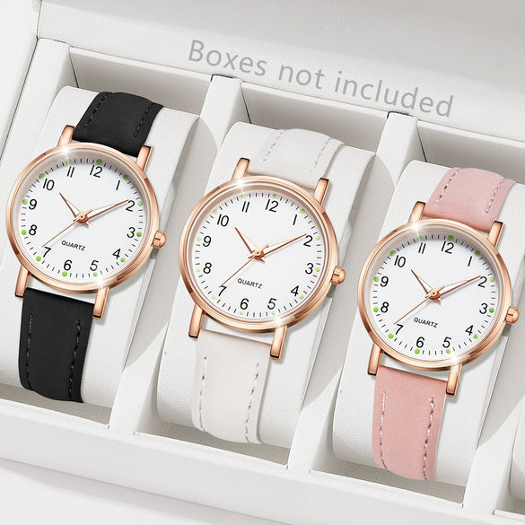 Watch Alloy Case Frosted Leather Strap Rose Gold Pin Buckle Round Dial Quartz