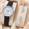 Watch Alloy Case Frosted Leather Strap Rose Gold Pin Buckle Round Dial Quartz