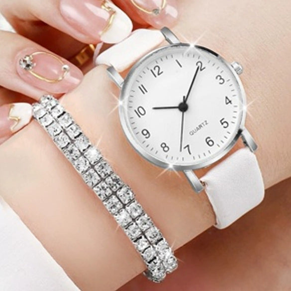 Watch Alloy Case Frosted Leather Strap Rose Gold Pin Buckle Round Dial Quartz