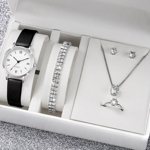 Watch Alloy Case Frosted Leather Strap Rose Gold Pin Buckle Round Dial Quartz