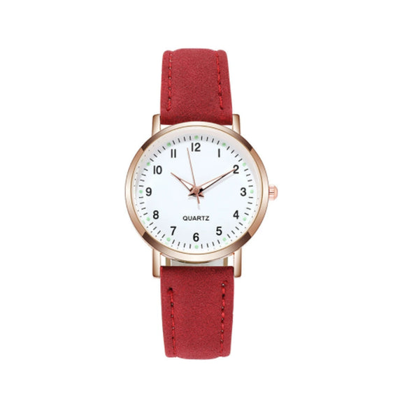 Watch Alloy Case Frosted Leather Strap Rose Gold Pin Buckle Round Dial Quartz