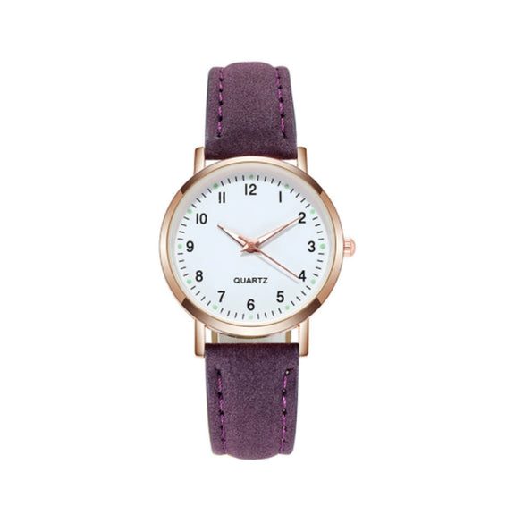 Watch Alloy Case Frosted Leather Strap Rose Gold Pin Buckle Round Dial Quartz