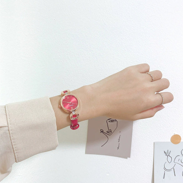 Watch Alloy Case Imitation Leather Strap Round Dial Cute Simple Style