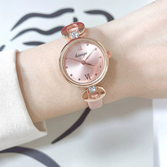 Watch Alloy Case Imitation Leather Strap Round Dial Cute Simple Style
