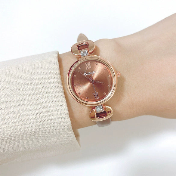 Watch Alloy Case Imitation Leather Strap Round Dial Cute Simple Style