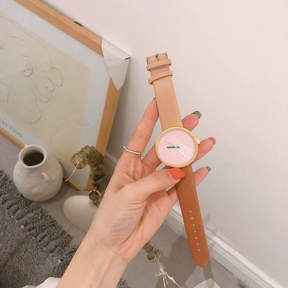 Watch Alloy Case Imitation Leather Strap Stainless Steel Clasp Round Dial Leisure Style For Men And Women