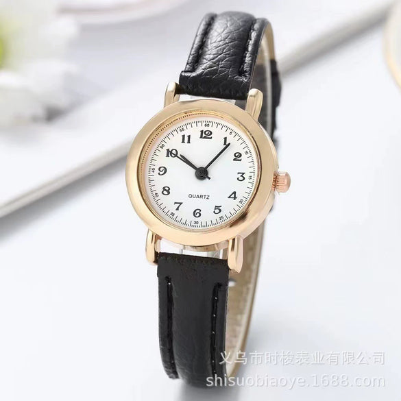 Watch Alloy Case Imitation Leather Strap Stainless Steel Clasp Round Dial Leisure Style For Students