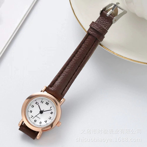 Watch Alloy Case Imitation Leather Strap Stainless Steel Clasp Round Dial Leisure Style For Students