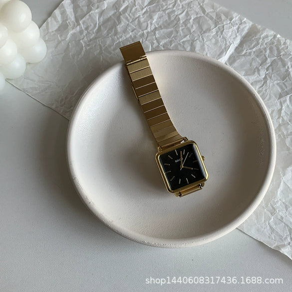Watch Alloy Case Ordinary Glass Mirror Golden Bamboo Square Green Dial Retro Simple Elegant Women's Leisure Design