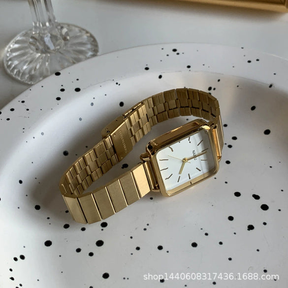 Watch Alloy Case Ordinary Glass Mirror Golden Bamboo Square Green Dial Retro Simple Elegant Women's Leisure Design