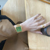 Watch Alloy Case Ordinary Glass Mirror Golden Bamboo Square Green Dial Retro Simple Elegant Women's Leisure Design