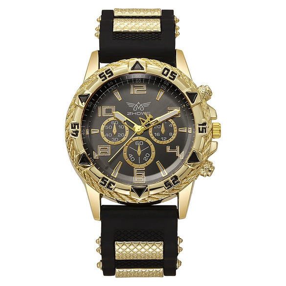 Watch Alloy Case Silicone Strap Stainless Steel Clasp Round Dial Quartz Sports Fashion