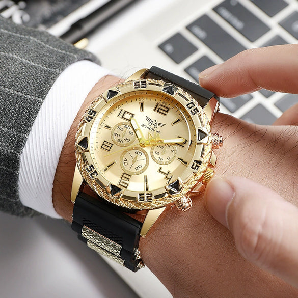 Watch Alloy Case Silicone Strap Stainless Steel Clasp Round Dial Quartz Sports Fashion