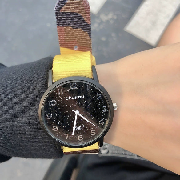 Watch Alloy Case Stainless Steel Clasp Textile Strap Round Dial Leisure Style