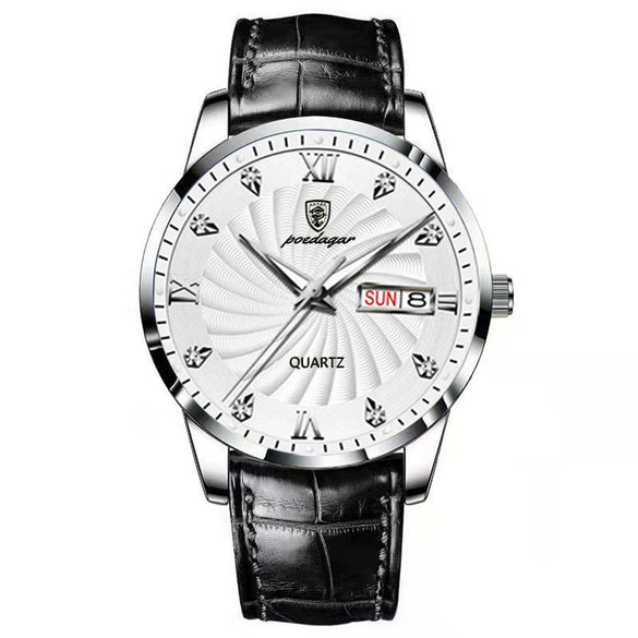 Watch Alloy Genuine Leather Mineral Strengthened Glass Mirror Business Style Round Dial Male