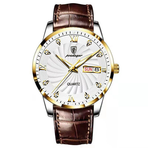 Watch Alloy Genuine Leather Mineral Strengthened Glass Mirror Business Style Round Dial Male