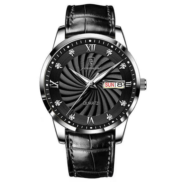 Watch Alloy Genuine Leather Mineral Strengthened Glass Mirror Business Style Round Dial Male