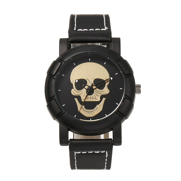 Watch Alloy Imitation Leather Stainless Steel Hip Hop Style Skull Decoration Round Dial