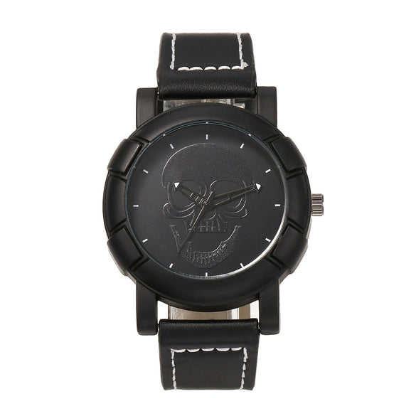 Watch Alloy Imitation Leather Stainless Steel Hip Hop Style Skull Decoration Round Dial