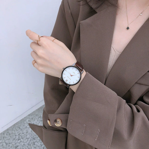 Watch Alloy Imitation Leather Stainless Steel Round Casual Women's