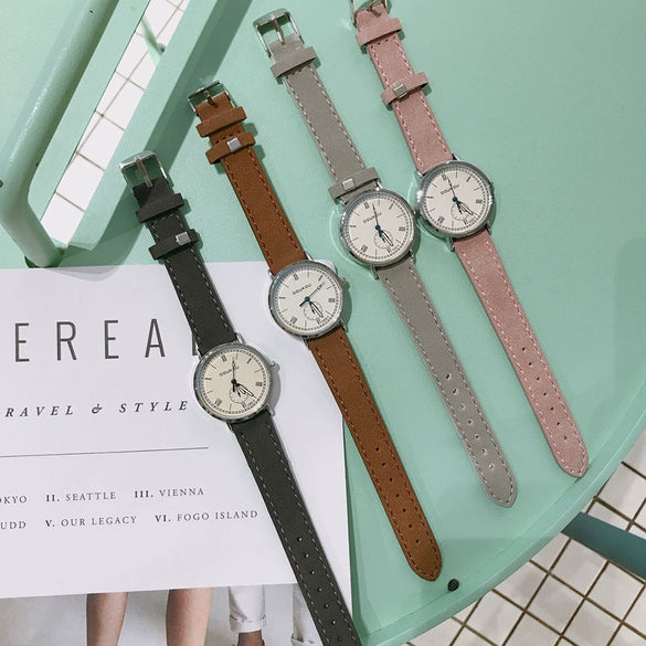 Watch Alloy Imitation Leather Stainless Steel Round Dial Chic Simple Retro Leisure Style For Female Students
