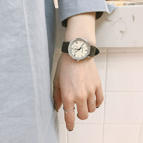 Watch Alloy Imitation Leather Stainless Steel Round Dial Chic Simple Retro Leisure Style For Female Students