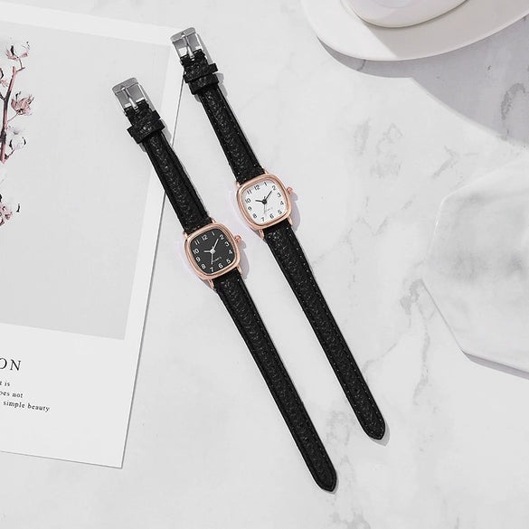 Watch Alloy Imitation Leather Strap Square Dial Leisure Style