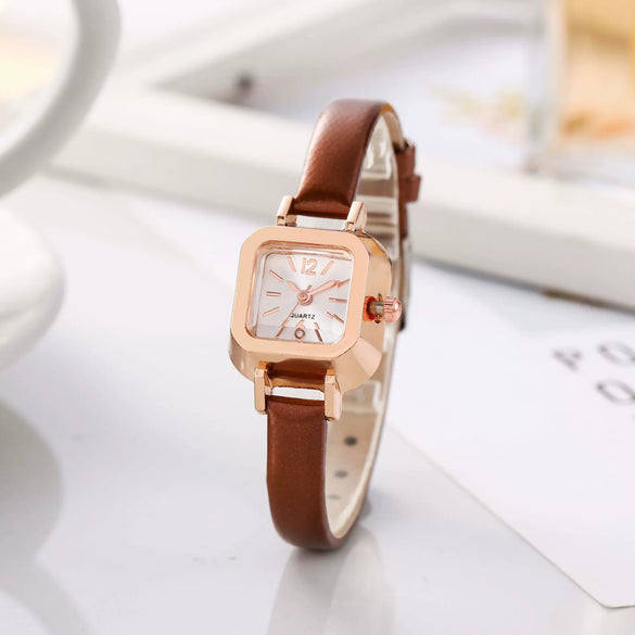 Watch Alloy Imitation Leather Strap Square Dial Preppy Style