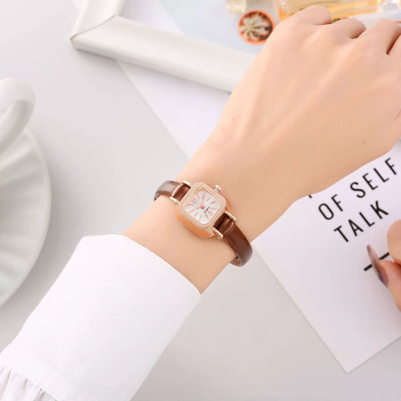Watch Alloy Imitation Leather Strap Square Dial Preppy Style