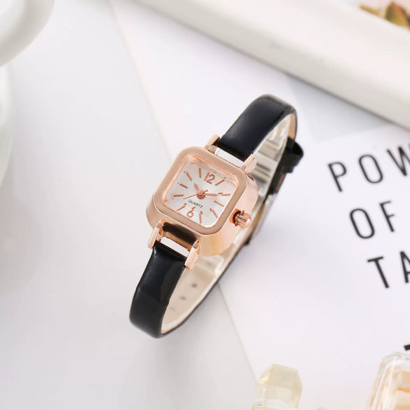 Watch Alloy Imitation Leather Strap Square Dial Preppy Style